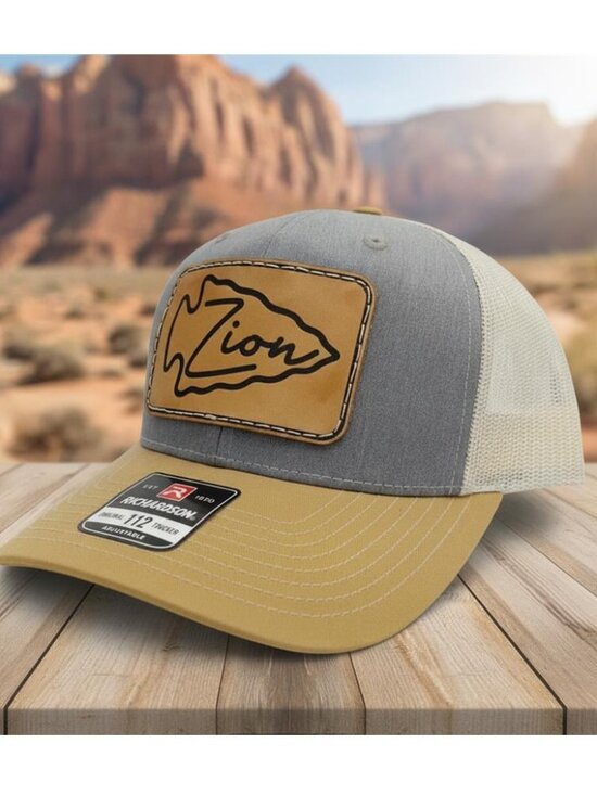 Richardson Accessories - Zion National Park Leather Patch Grey Tan Richardson 112 Trucker Hat Cap Outdoor